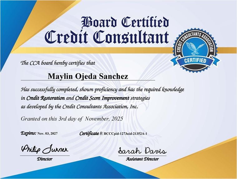 Board Certified Credit Consultant &mdash; Maylin Ojeda Sánchez