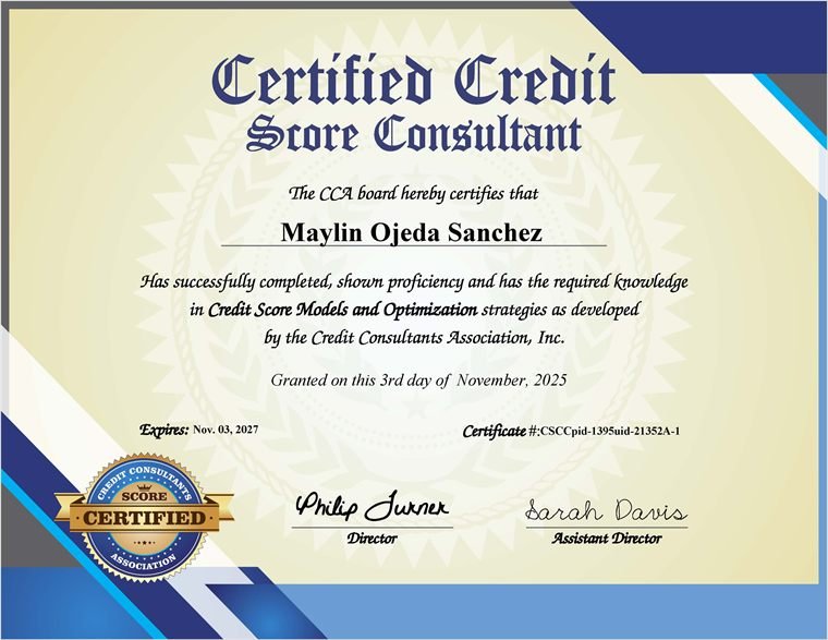 Certified Credit Score Consultant &mdash; Maylin Ojeda Sánchez
