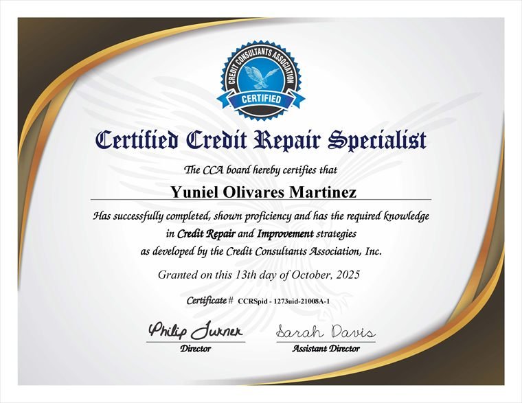 Certified Credit Repair Specialist &mdash; Yuniel Olivares Martínez